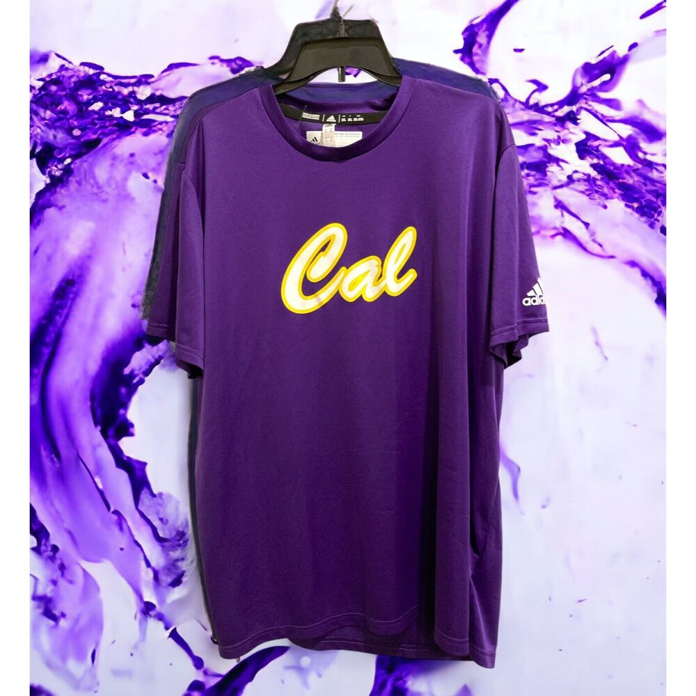 Men's 2XL ADIDAS CAL California Shirt Purple Polyester Short Sleeve Athletic Top